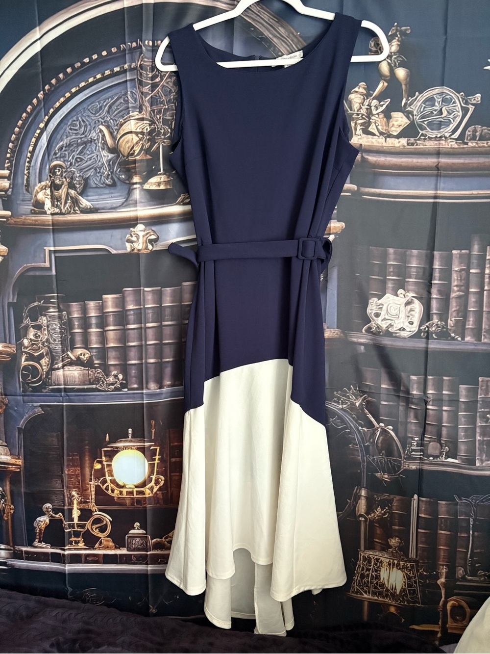 Elegant Two-Tone Navy and White Sleeveless Dress
